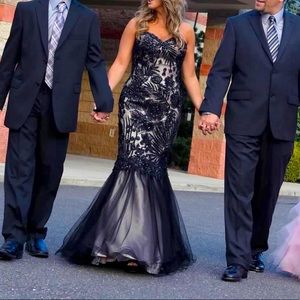 Jovani Gown - Nude/Black embroidered lace gown. Worn once!